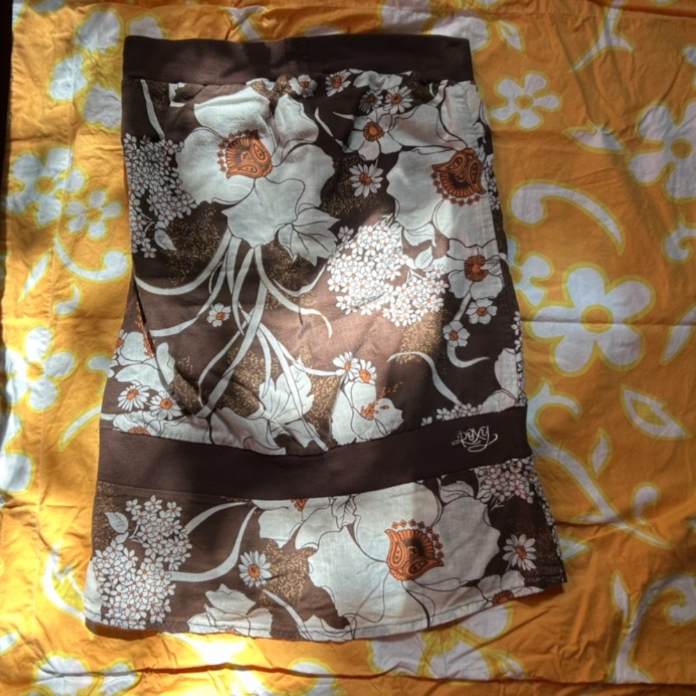 Vintage Roxy drop waist tube top, floral with sparkly gold detailing, size small